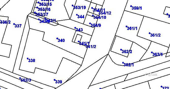 Parcela st. 341/2 v KÚ Miřetice u Klášterce nad Ohří, Katastrální mapa