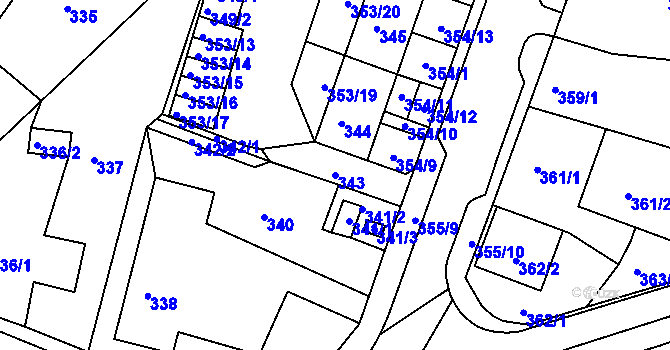 Parcela st. 343 v KÚ Miřetice u Klášterce nad Ohří, Katastrální mapa