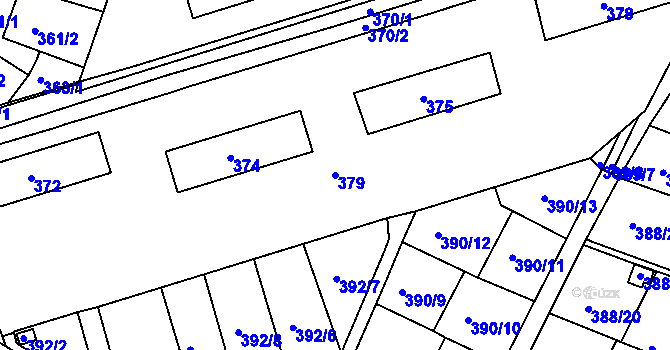 Parcela st. 379 v KÚ Miřetice u Klášterce nad Ohří, Katastrální mapa