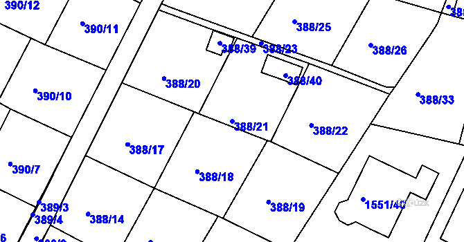 Parcela st. 388/21 v KÚ Miřetice u Klášterce nad Ohří, Katastrální mapa