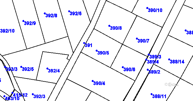 Parcela st. 390/5 v KÚ Miřetice u Klášterce nad Ohří, Katastrální mapa