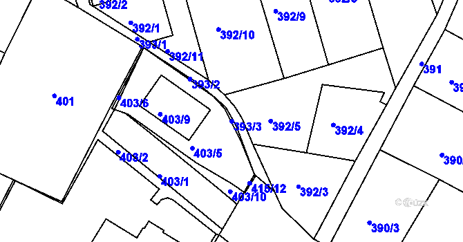 Parcela st. 393/3 v KÚ Miřetice u Klášterce nad Ohří, Katastrální mapa