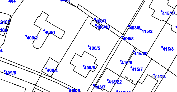 Parcela st. 406/5 v KÚ Miřetice u Klášterce nad Ohří, Katastrální mapa