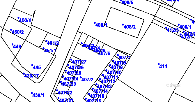 Parcela st. 407/6 v KÚ Miřetice u Klášterce nad Ohří, Katastrální mapa