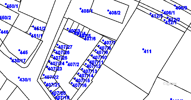 Parcela st. 407/9 v KÚ Miřetice u Klášterce nad Ohří, Katastrální mapa
