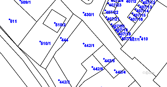 Parcela st. 442/1 v KÚ Miřetice u Klášterce nad Ohří, Katastrální mapa