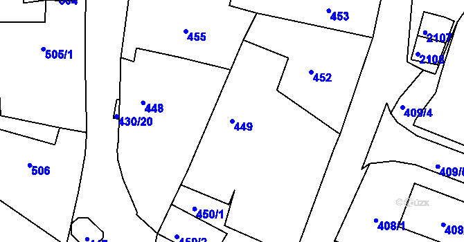 Parcela st. 449 v KÚ Miřetice u Klášterce nad Ohří, Katastrální mapa