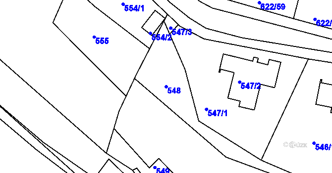 Parcela st. 548 v KÚ Miřetice u Klášterce nad Ohří, Katastrální mapa