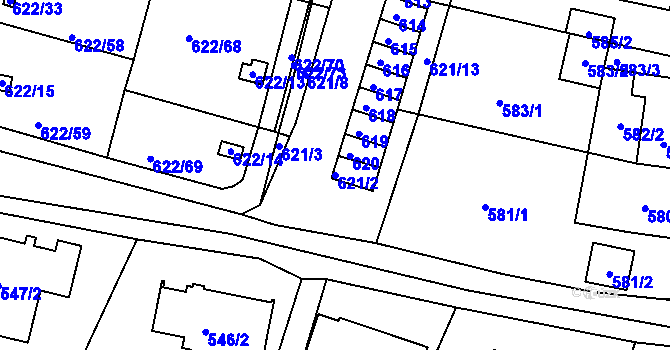 Parcela st. 621/2 v KÚ Miřetice u Klášterce nad Ohří, Katastrální mapa