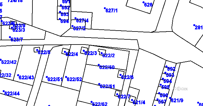 Parcela st. 622/2 v KÚ Miřetice u Klášterce nad Ohří, Katastrální mapa