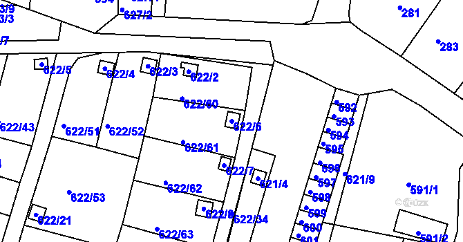 Parcela st. 622/6 v KÚ Miřetice u Klášterce nad Ohří, Katastrální mapa