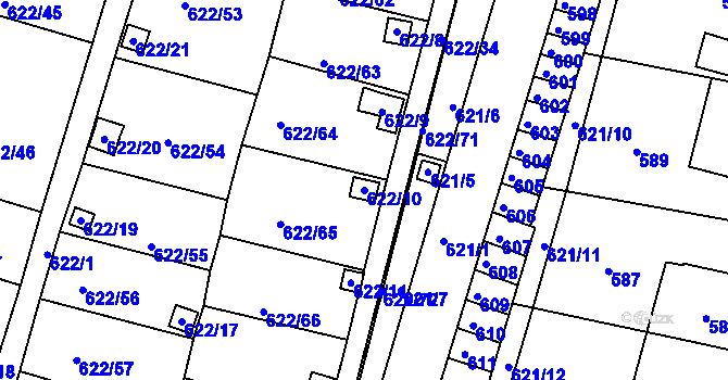 Parcela st. 622/10 v KÚ Miřetice u Klášterce nad Ohří, Katastrální mapa