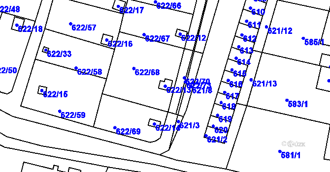 Parcela st. 622/13 v KÚ Miřetice u Klášterce nad Ohří, Katastrální mapa