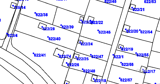 Parcela st. 622/24 v KÚ Miřetice u Klášterce nad Ohří, Katastrální mapa