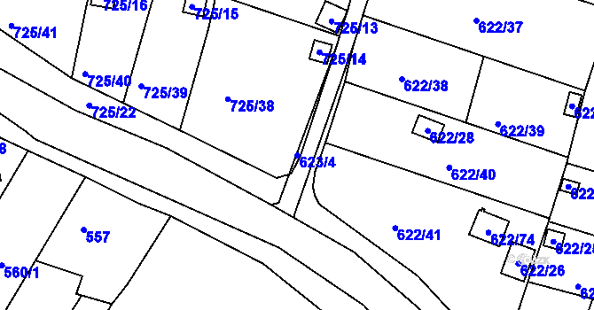 Parcela st. 623/4 v KÚ Miřetice u Klášterce nad Ohří, Katastrální mapa