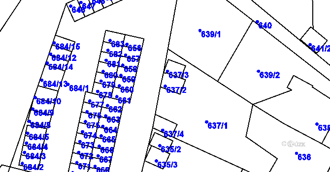 Parcela st. 637/2 v KÚ Miřetice u Klášterce nad Ohří, Katastrální mapa