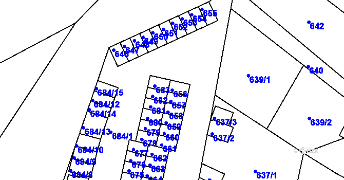 Parcela st. 656 v KÚ Miřetice u Klášterce nad Ohří, Katastrální mapa