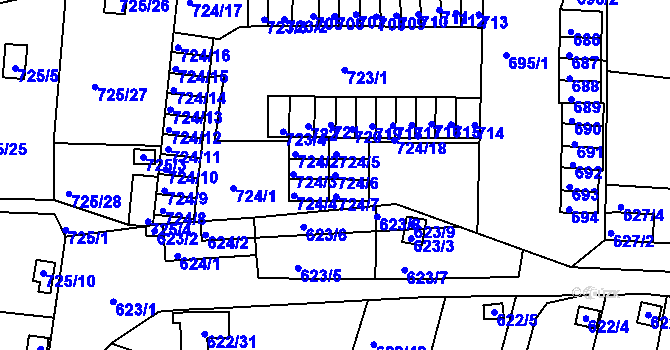 Parcela st. 724/6 v KÚ Miřetice u Klášterce nad Ohří, Katastrální mapa