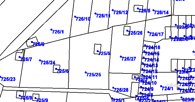 Parcela st. 725/5 v KÚ Miřetice u Klášterce nad Ohří, Katastrální mapa