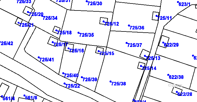 Parcela st. 725/15 v KÚ Miřetice u Klášterce nad Ohří, Katastrální mapa
