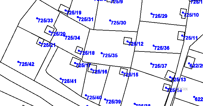 Parcela st. 725/35 v KÚ Miřetice u Klášterce nad Ohří, Katastrální mapa