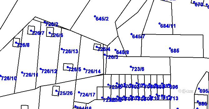Parcela st. 726/3 v KÚ Miřetice u Klášterce nad Ohří, Katastrální mapa