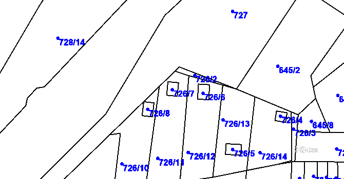 Parcela st. 726/7 v KÚ Miřetice u Klášterce nad Ohří, Katastrální mapa