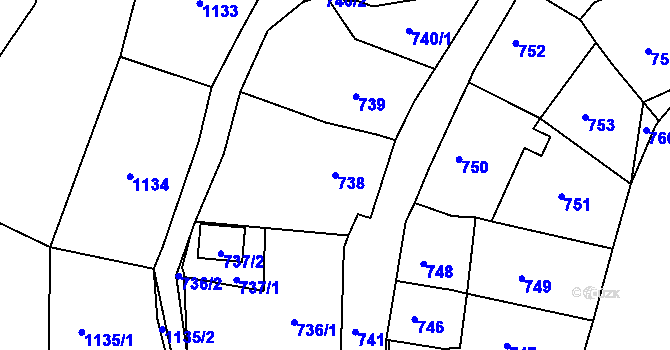 Parcela st. 738 v KÚ Miřetice u Klášterce nad Ohří, Katastrální mapa