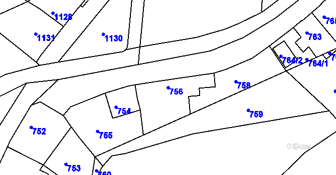 Parcela st. 756 v KÚ Miřetice u Klášterce nad Ohří, Katastrální mapa