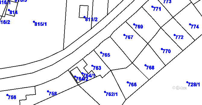 Parcela st. 765 v KÚ Miřetice u Klášterce nad Ohří, Katastrální mapa