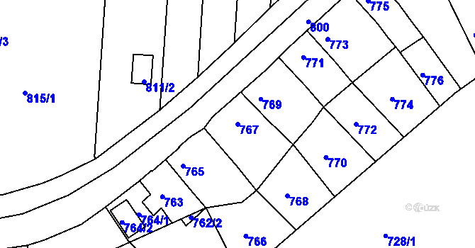 Parcela st. 767 v KÚ Miřetice u Klášterce nad Ohří, Katastrální mapa