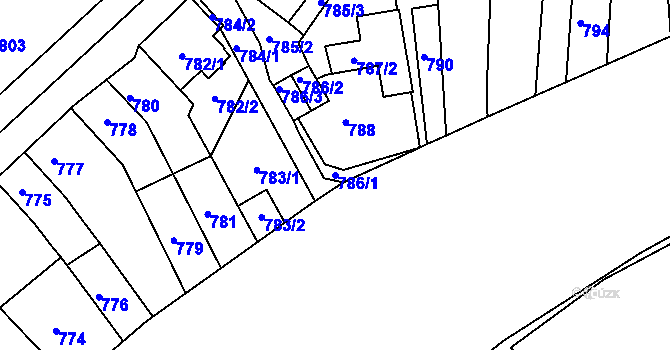 Parcela st. 786/1 v KÚ Miřetice u Klášterce nad Ohří, Katastrální mapa
