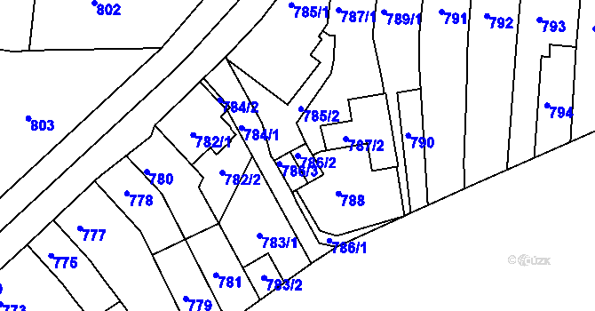 Parcela st. 786/2 v KÚ Miřetice u Klášterce nad Ohří, Katastrální mapa