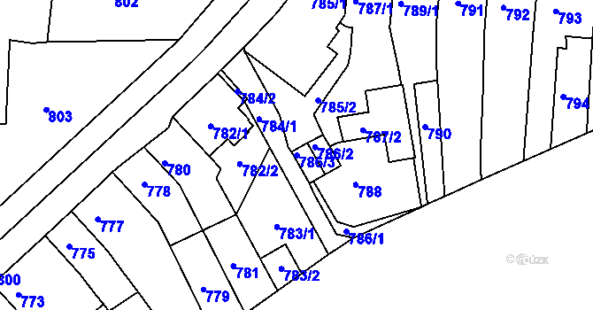 Parcela st. 786/3 v KÚ Miřetice u Klášterce nad Ohří, Katastrální mapa