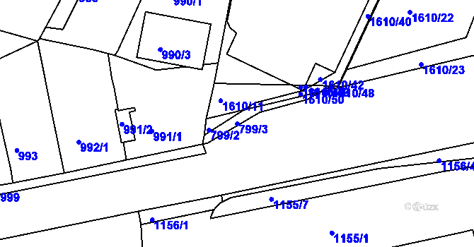Parcela st. 799/3 v KÚ Miřetice u Klášterce nad Ohří, Katastrální mapa