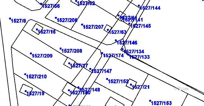 Parcela st. 1527/174 v KÚ Miřetice u Klášterce nad Ohří, Katastrální mapa