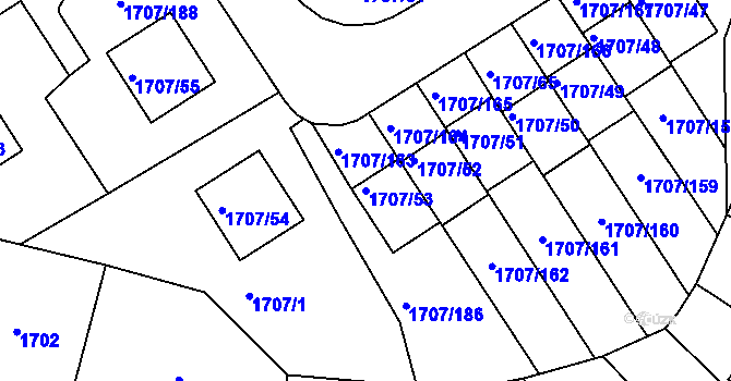 Parcela st. 1707/53 v KÚ Miřetice u Klášterce nad Ohří, Katastrální mapa