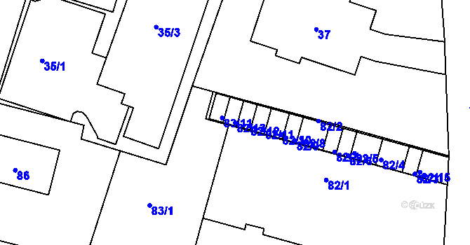 Parcela st. 82/13 v KÚ Miřetice u Klášterce nad Ohří, Katastrální mapa