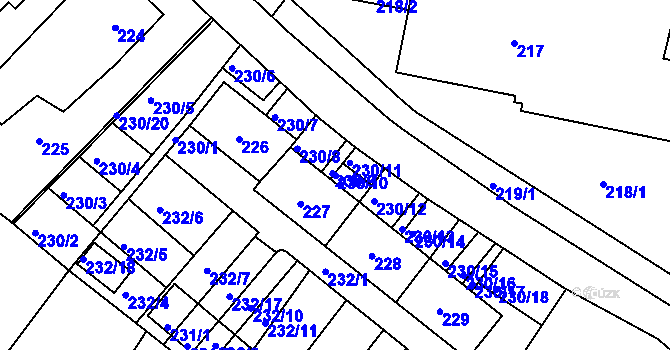 Parcela st. 230/10 v KÚ Miřetice u Klášterce nad Ohří, Katastrální mapa