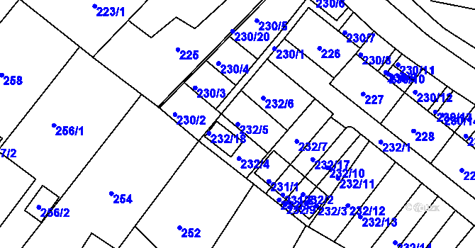 Parcela st. 232/5 v KÚ Miřetice u Klášterce nad Ohří, Katastrální mapa
