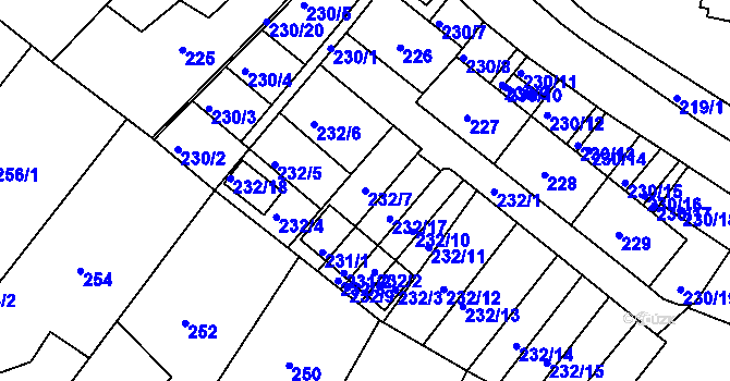 Parcela st. 232/7 v KÚ Miřetice u Klášterce nad Ohří, Katastrální mapa