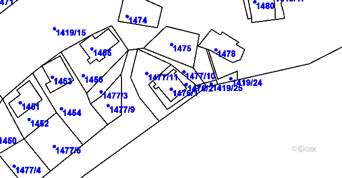 Parcela st. 1476/1 v KÚ Miřetice u Klášterce nad Ohří, Katastrální mapa