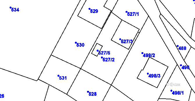 Parcela st. 527/5 v KÚ Miřetice u Klášterce nad Ohří, Katastrální mapa