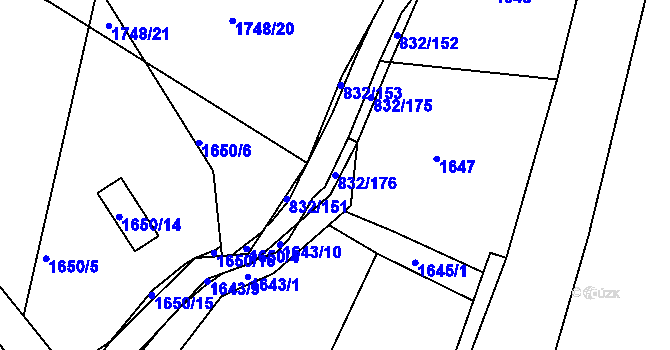 Parcela st. 832/176 v KÚ Miřetice u Klášterce nad Ohří, Katastrální mapa