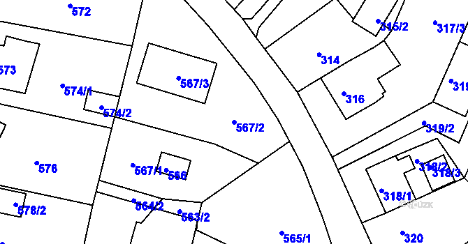 Parcela st. 567/2 v KÚ Miřetice u Klášterce nad Ohří, Katastrální mapa