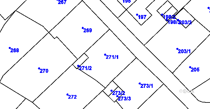 Parcela st. 271/1 v KÚ Miřetice u Klášterce nad Ohří, Katastrální mapa