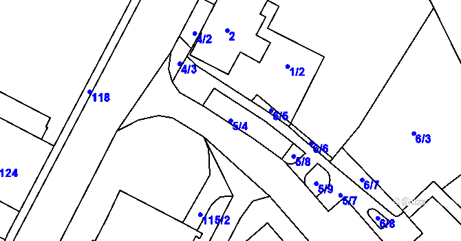 Parcela st. 5/4 v KÚ Miřetice u Klášterce nad Ohří, Katastrální mapa