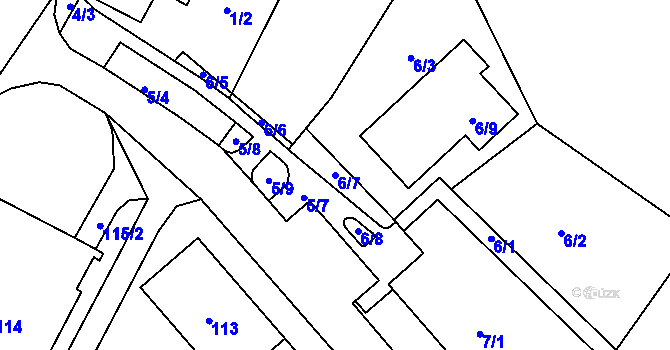 Parcela st. 6/7 v KÚ Miřetice u Klášterce nad Ohří, Katastrální mapa