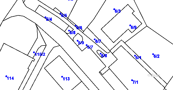 Parcela st. 5/7 v KÚ Miřetice u Klášterce nad Ohří, Katastrální mapa