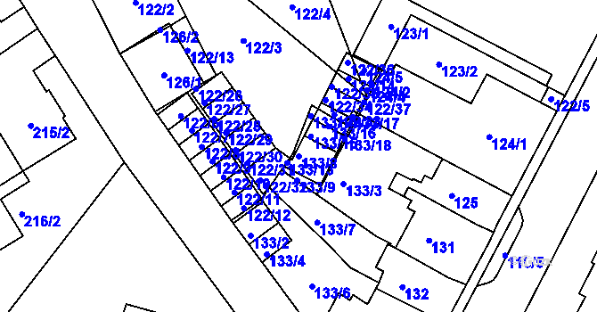 Parcela st. 133/8 v KÚ Miřetice u Klášterce nad Ohří, Katastrální mapa